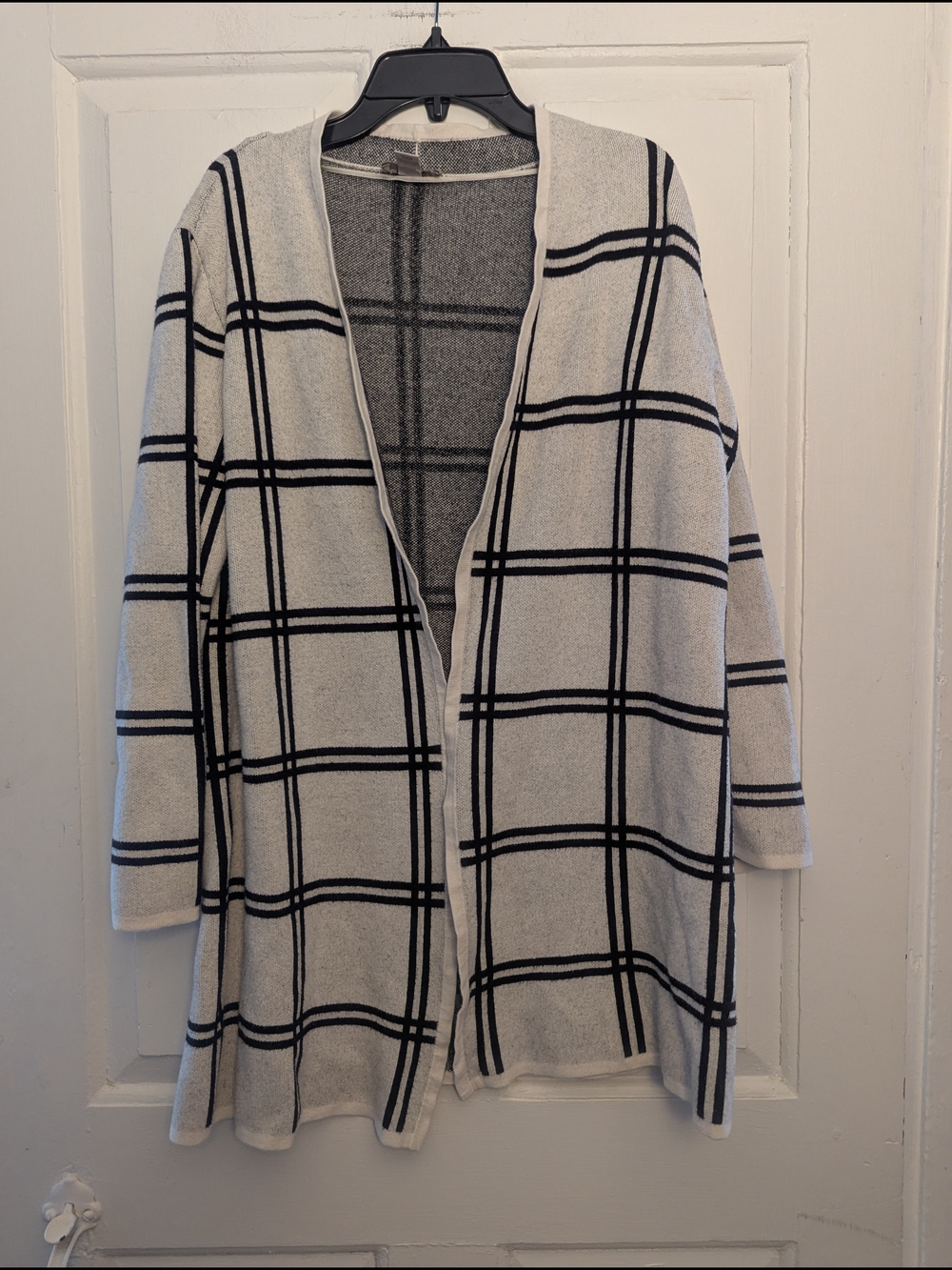 LOFT Black & Cream Windowpane Open-Front Cardigan